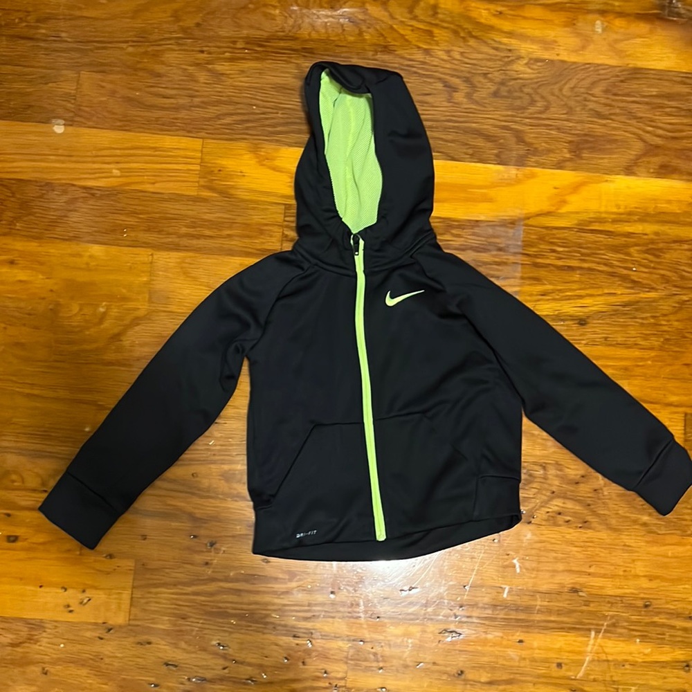 Nike dri-fit zip up hoodie 4T in black and neon yellowish green